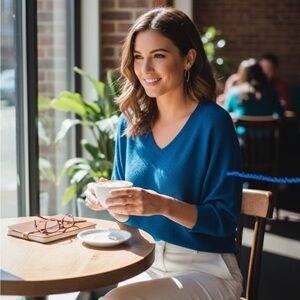 Express Teal V-Neck Sweater for Women